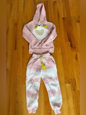 LOLA + THE BOYS Girl’s Pink & White Tie Dye Hoodie and Pants Matching Set Size 4